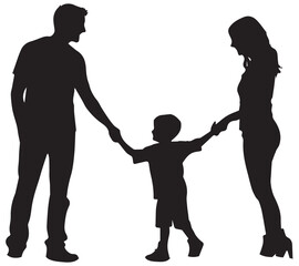 Vector silhouette of family on white background. Symbol of mother, father, son, daughter
