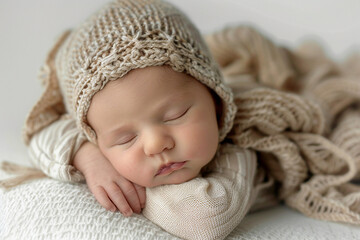 Happy cute small baby boy girl made by Generative AI technology in cute clothes infant toddler age
