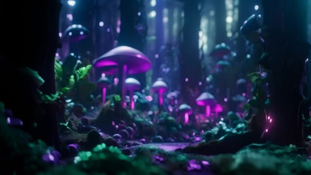 mushrooms glowing forest magic fungi landscape background texture motion design