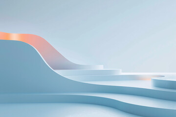 Futuristic abstract wallpaper of a platform with flowing curves blue and white tones and a gradient background