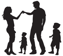 Vector silhouette of family on white background. Symbol of mother, father, son, daughter