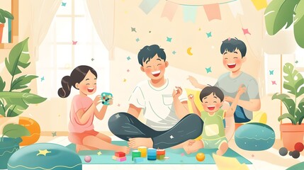 Obraz premium Father and Children Sharing Games and Jokes: A Heartwarming Father's Day