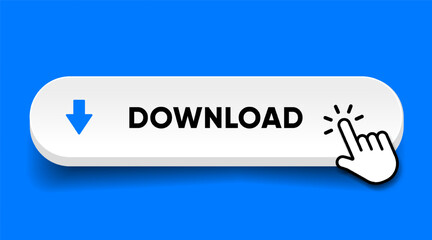 3D download button icon. Upload icon. Down arrow bottom side symbol. Click here button. Save cloud icon push button for UI UX, website, mobile application.