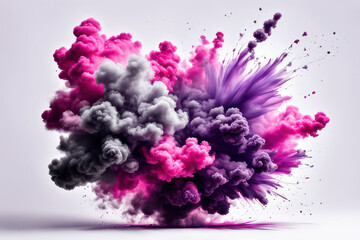 Explosion Luxury Smoke Purple Pink and Gray Isolated on White Background. Generative AI