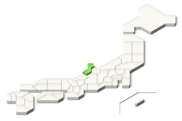 簡略化された3D日本地図　石川県　アイソメトリック（影付き背景透過）