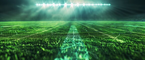 Football Field With Geometric Energy Pulses With Copy Space, Football Background