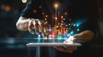 Experience the strategic acumen of a businessman as he harnesses the power of digital technology to analyze sales data and economic growth