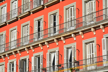 Colorful facade in Plaza Mayor, Madrid - Spain