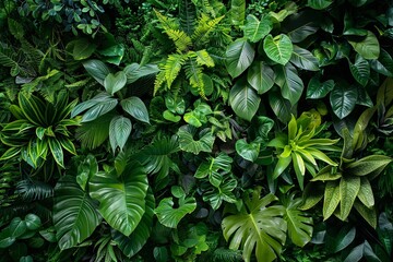 Tropical green plants on a living wall backdrop. Generative Ai