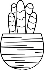 Cactus in a Pot Line Drawing. Vector illustration