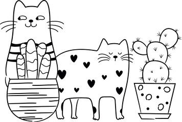 Cats Line Drawing. Vector illustration