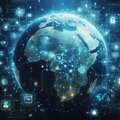 Digital map of Africa, concept of global network and connectivity, high speed data transfer and cyber technology, business exchange, information and telecommunication illustration vector Generative Ai
