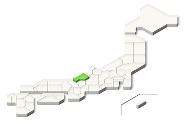 簡略化された3D日本地図　福井県　アイソメトリック（影付き背景透過）