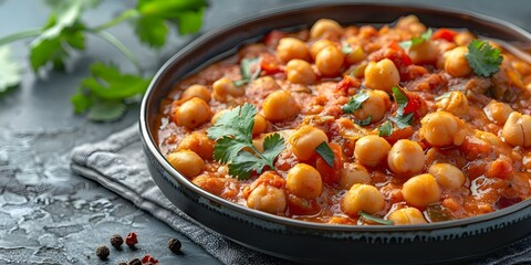 Chole masala Indian dish with chickpeas cooked in aromatic spices. Concept Chole Masala, Indian...