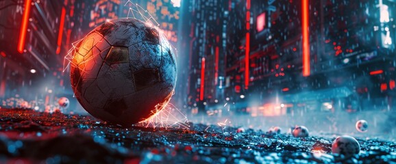 Glowing Football In A Cyberpunk Environment With Copy Space, Football Background