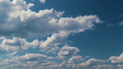 Puffy Fluffy White Clouds. Cumulus Cloud Cloudscape. White Fluffy Clouds Slowly Float Through Blue...