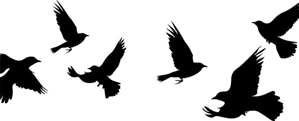 Obraz premium Flying Birds Silhouettes On White Background Vector Design. AI generated illustration.