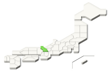 簡略化された3D日本地図　京都府　アイソメトリック（影付き背景透過）