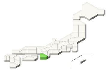 簡略化された3D日本地図　和歌山県　アイソメトリック（影付き背景透過）