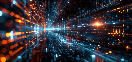 Fototapeta premium Fast internet data transfer visualization copy space, cyber tech, surreal, double exposure, futuristic network