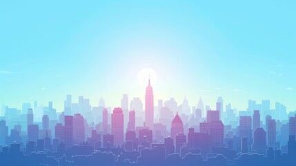 Fototapeta premium Minimalist city skyline vector art in clear daylight with modern aesthetic and geometric shapes