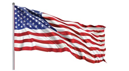 The American flag is waving in the wind, white background