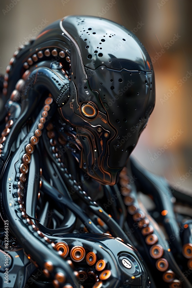 Canvas Prints captivating cyborg octopus warrior:a masterful fusion of mechanical elegance and bioluminescent allu