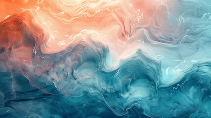 A painting of a wave with a blue and orange background