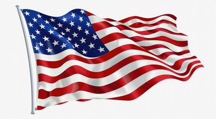 Fototapeta premium The American flag is waving in the wind, white background