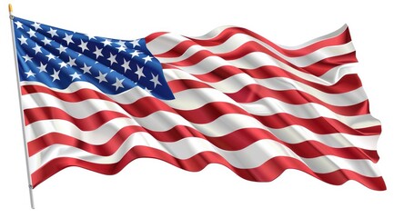 Fototapeta premium The American flag is waving in the wind, white background
