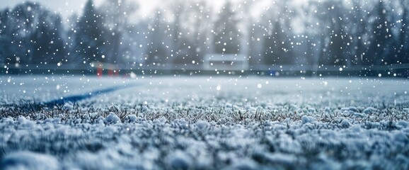 Snowy Football Field During A Winter Game With Copy Space, Football Background