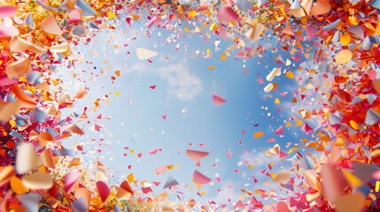 A border of confetti swirling in a whirlwind of color and motion, encircling the image with a sense of festivity and excitement,