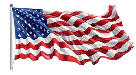 Fototapeta premium The American flag is waving in the wind, white background