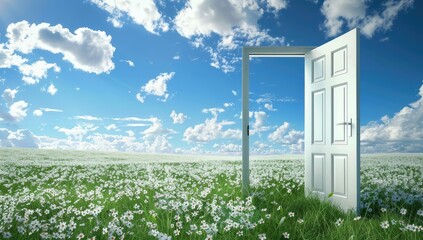 Open Door to Field of Flowers