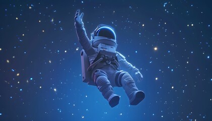 A 3D cartoon astronaut floating with arms outstretched 