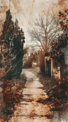 Enchanting Autumn Path Through Rustic Countryside Collage with Nostalgic Vintage Charm