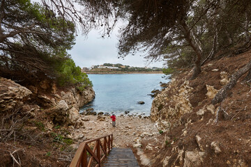 Shoreline wooden path. Cami de ronda. Lescala, Girona. Catalonia, Spain