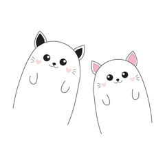 Set vector funny cat faces isolated on white background sticker. Cute cat character face with big eyes, animal trendy vector illustration