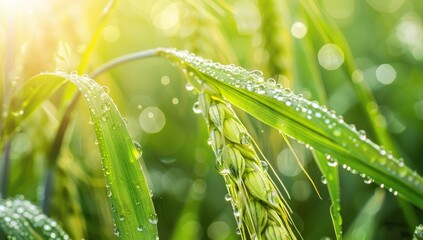 Naklejka premium Golden Barley with Morning Dew Drops