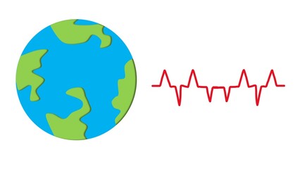 World Health Day background illustration with a globe and heartbeat and copy space