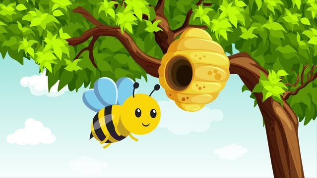 2D Bee Going Inside Of The BeeHive
