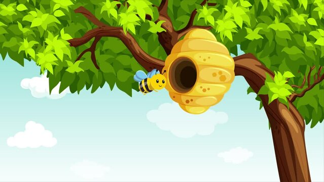 2D Bee Getting Out Of The Bee Hive

