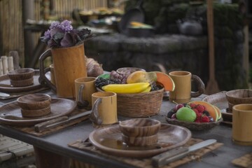 still life with fruits and vegetables