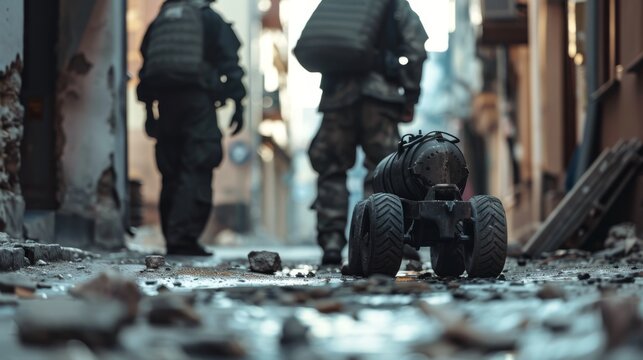 Bomb disposal unit defusing a device, precision and safety.