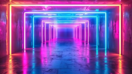 Surreal neon tunnel with vibrant lights and futuristic vibe