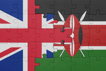 puzzle with the colourful national flag of kenya and flag of great britain.