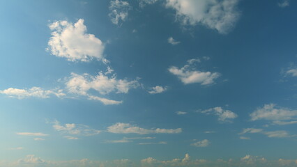 Blue Sky And White Clouds Floated In Sky. Clear Weather For Good Summer Season.