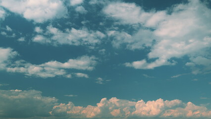 Background Of Light Calm Clouds Changes Shape. Clouds Running Across Blue Sky. Heavenly Cloud Sky...