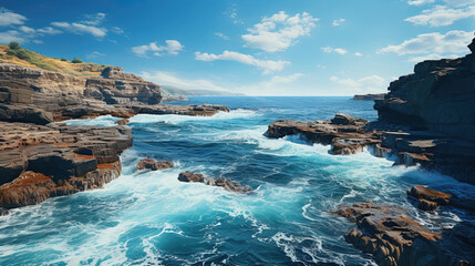 Beautiful Cliffs Wide Sky Rough Waves Landscape Background