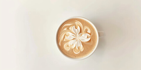 A cup of coffee with a flower design on it